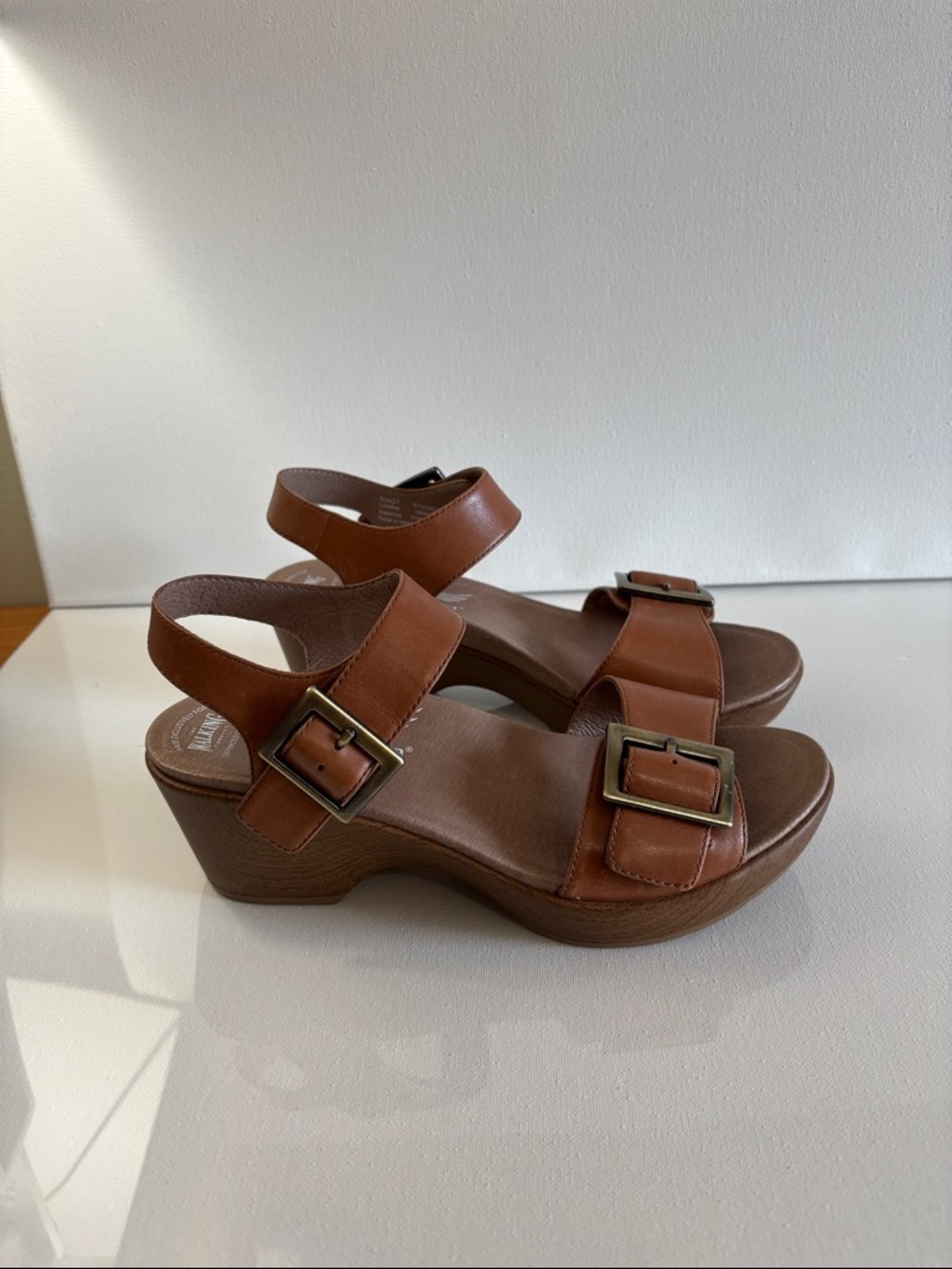Dansko Women's Tan Leather Buckle Platform Sandals - Picture 2 of 6